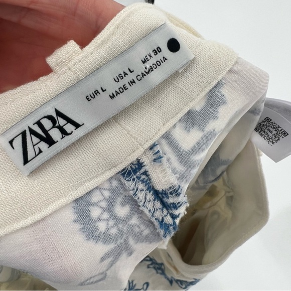 Zara Linen Embroidered Culottes Wide‎ Leg Pants Size Large - Picture 9 of 16
